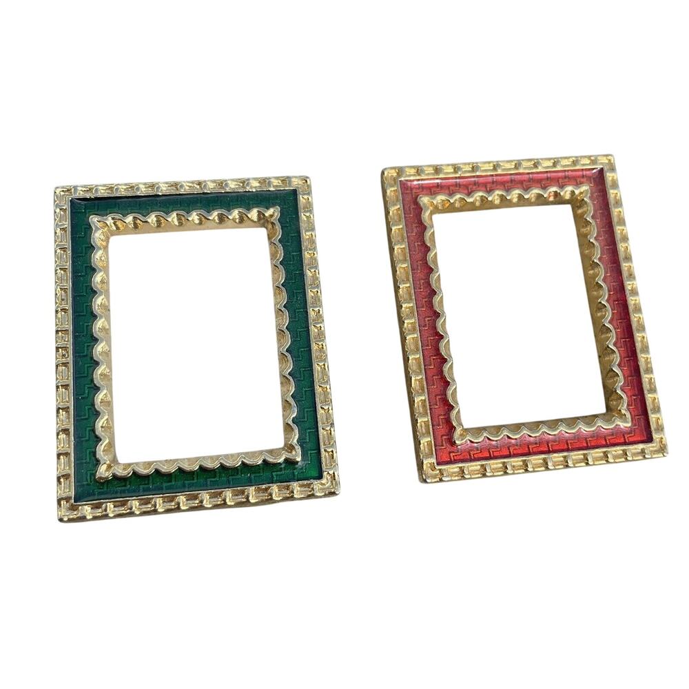 Pair Of 2 VTG Gold Red Green Picture Frames Photo Standing Holiday Small READ LN